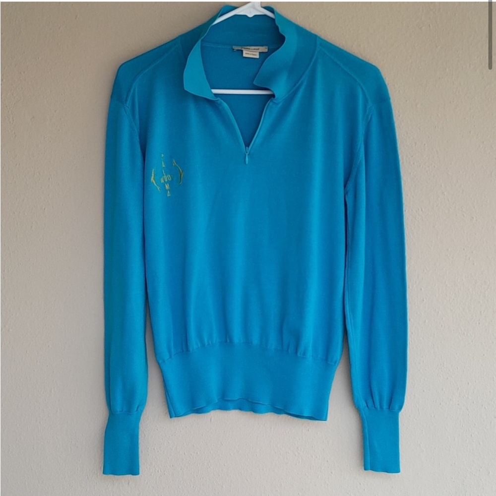Paloma Wool Bright Turquoise Zip-Neck Pullover - Picture 4 of 10